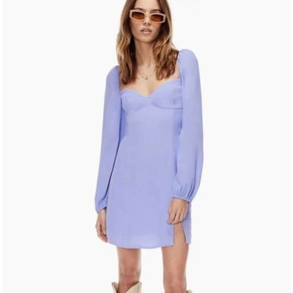Aritzia Wilfred Novella Dress Size 4 Iris Periwinkle Romantic Puff Sleeve Mini